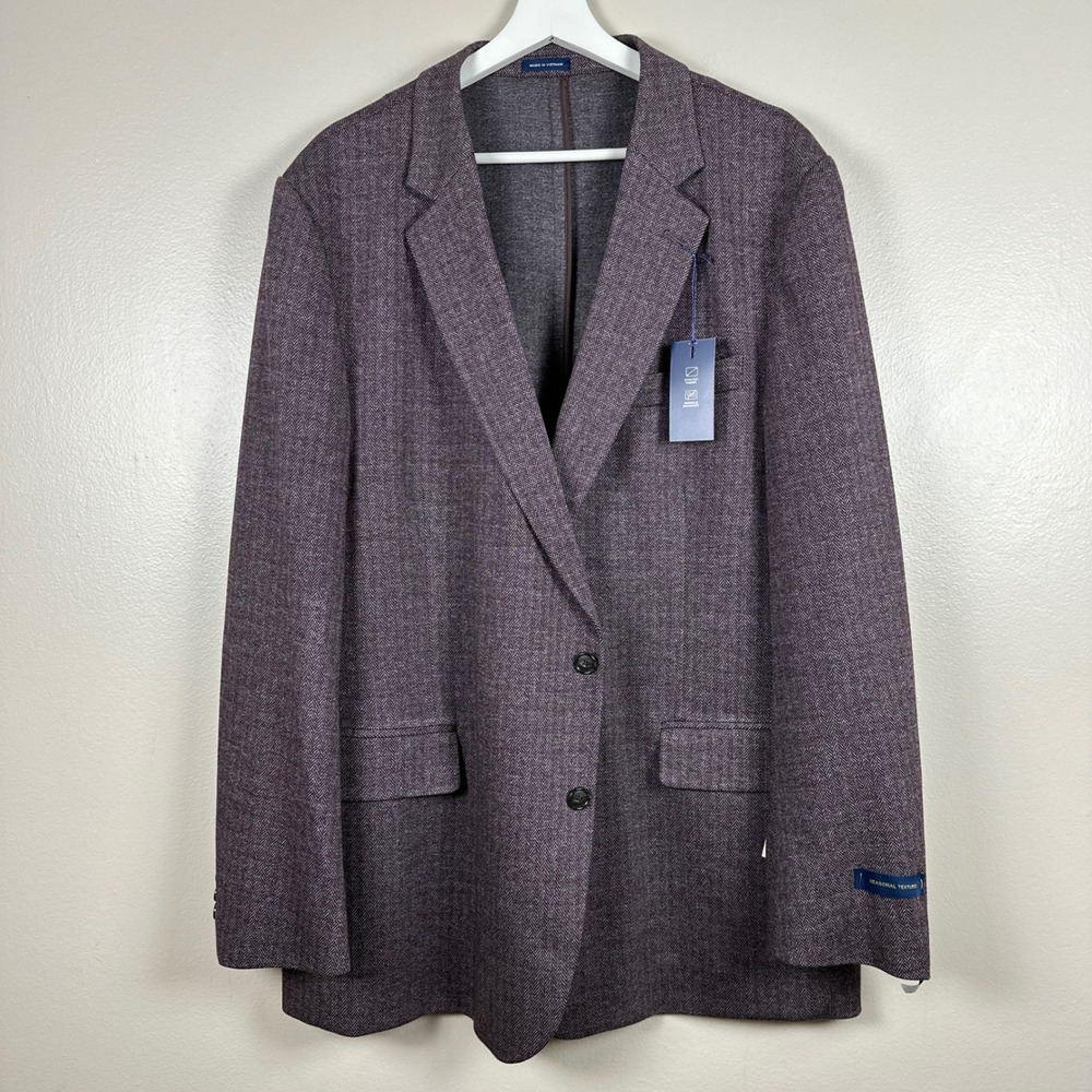 Stafford Mens 50R Blazer Burgundy Herringbone Stretch Classic Fit Sport Coat NEW